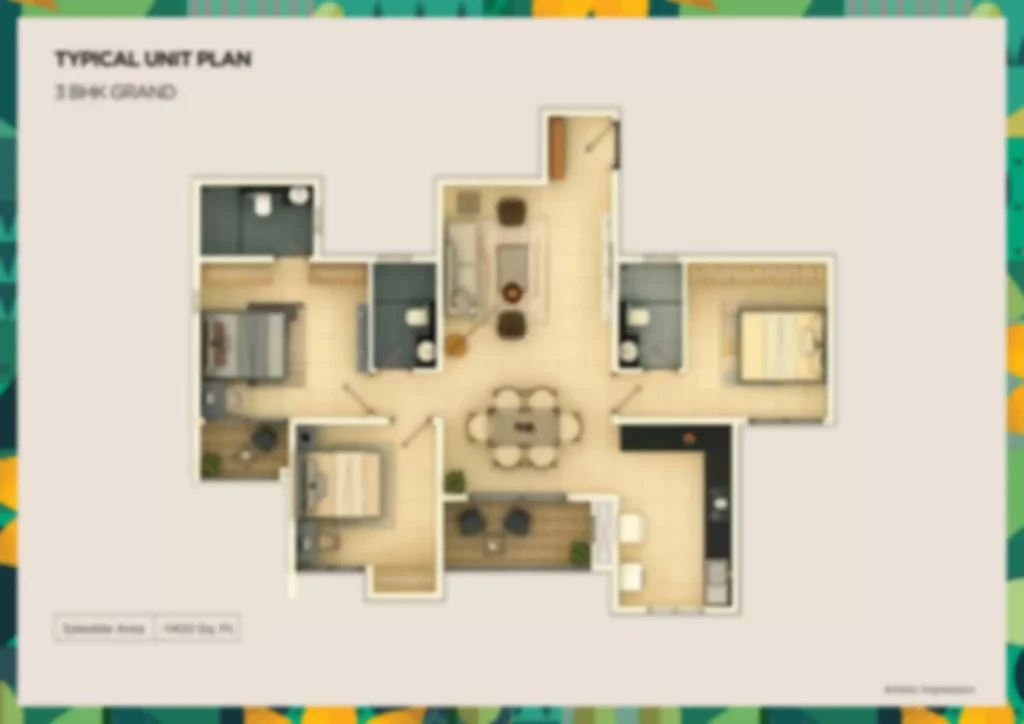 Purva Esplanade Apartment 4 BHK Floor Plan by Puravankara Group located at KIADB Aerospace Park, Bagalur, Bangalore Karnataka